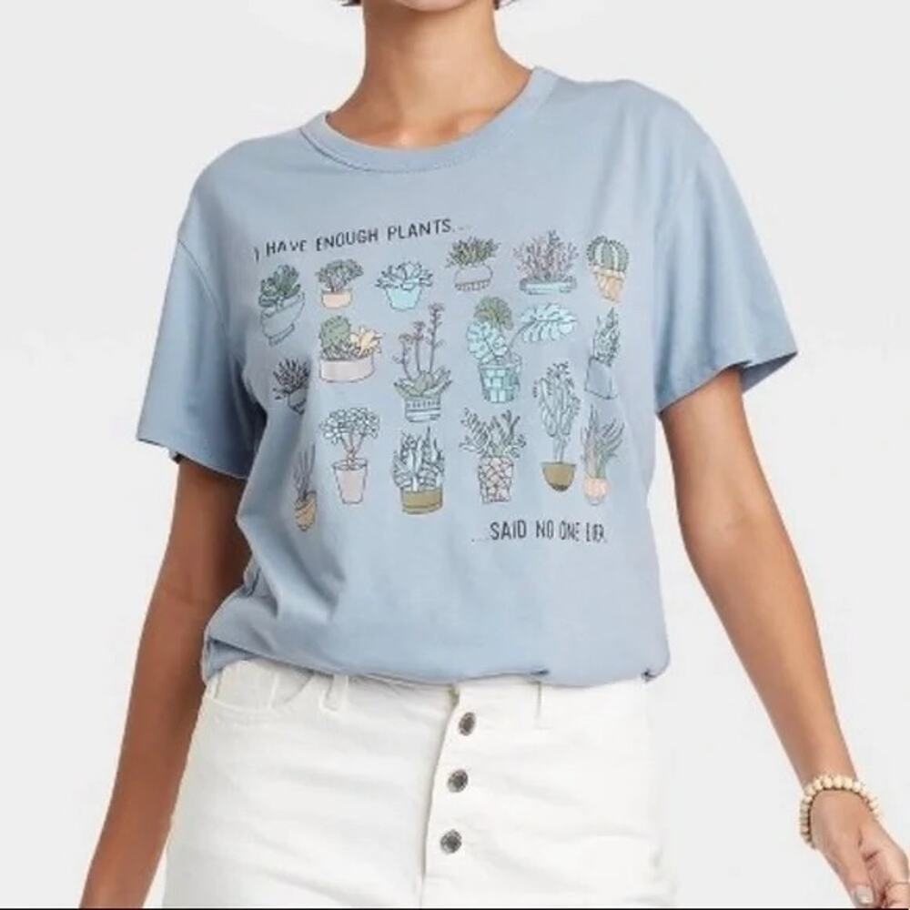 Zoe + Liv I Have Enough Plants Short Sleeve Graphic T-Shirt - Light Blue XS